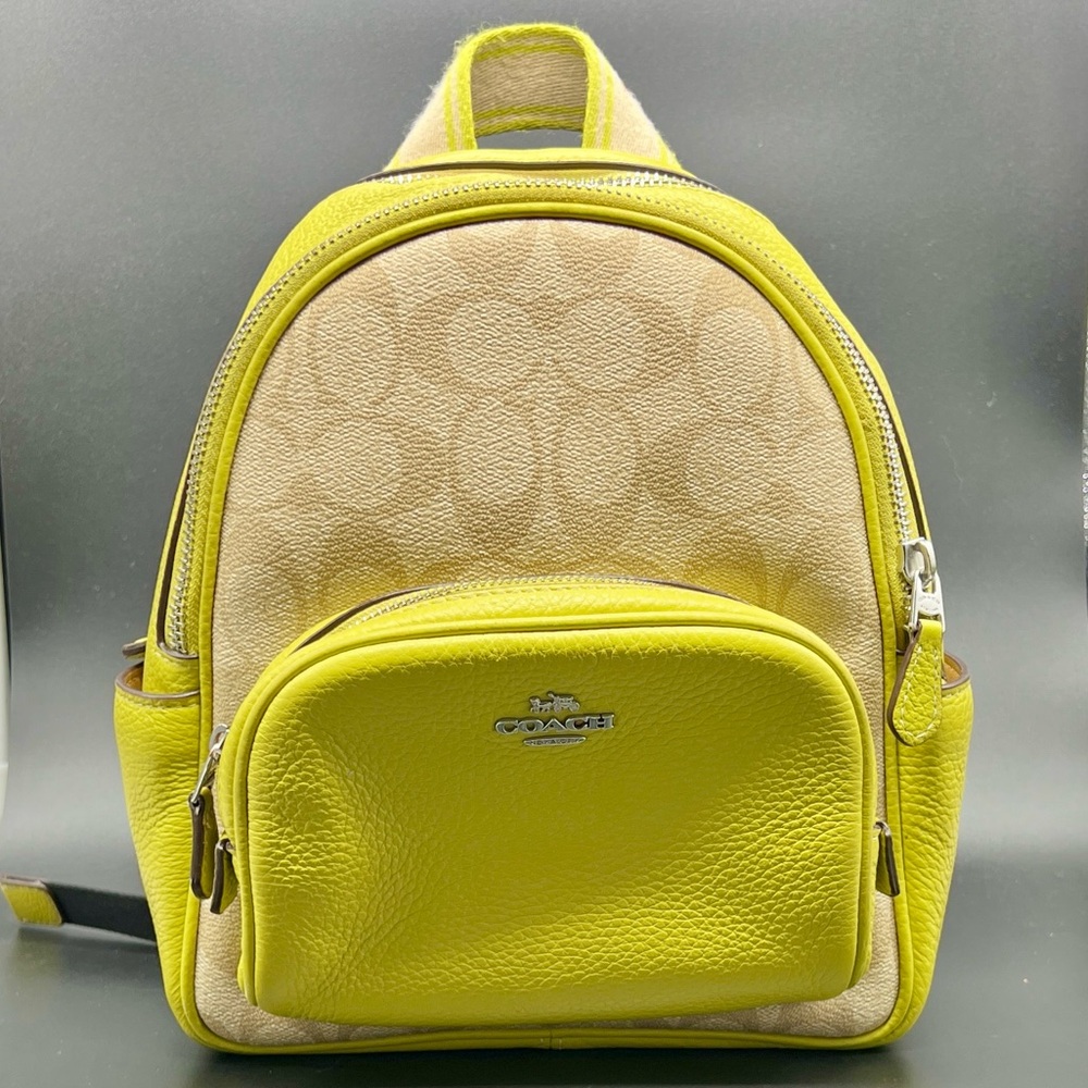 Coach Mini Court Mini Backpack in Signature Canvas Lime Green & Beige CJ594